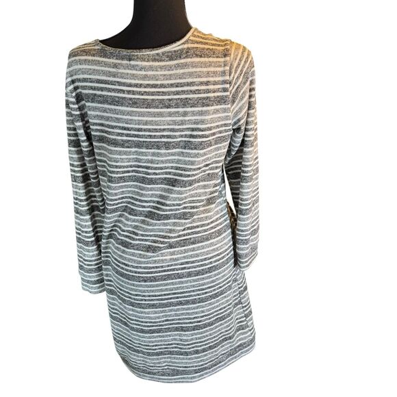 Tacera Women's Long Sleeve Sweater Dress Gray & White Striped Size‎ M - Picture 2 of 8